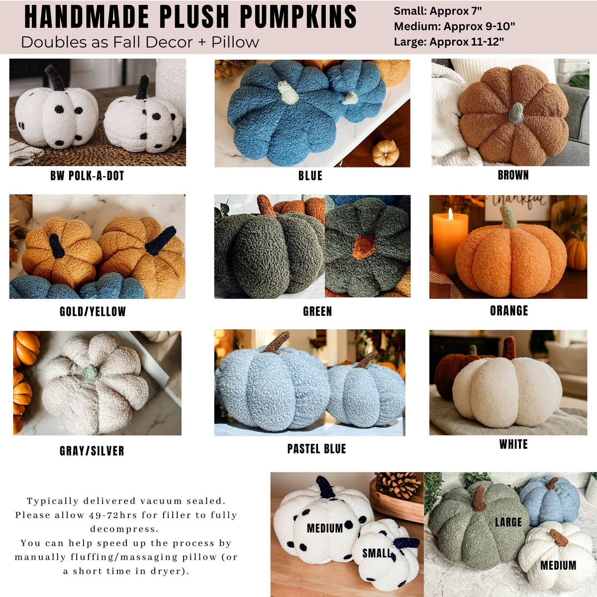 Neutral Fall + Halloween Home Decor, Cute Cotton Pumpkins BW: BW Polk a Dot / Small