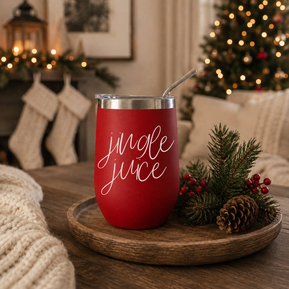 Christmas 2026 Party Drinkware, Red Holiday Tumblers w Lid: Mama Juice 12oz