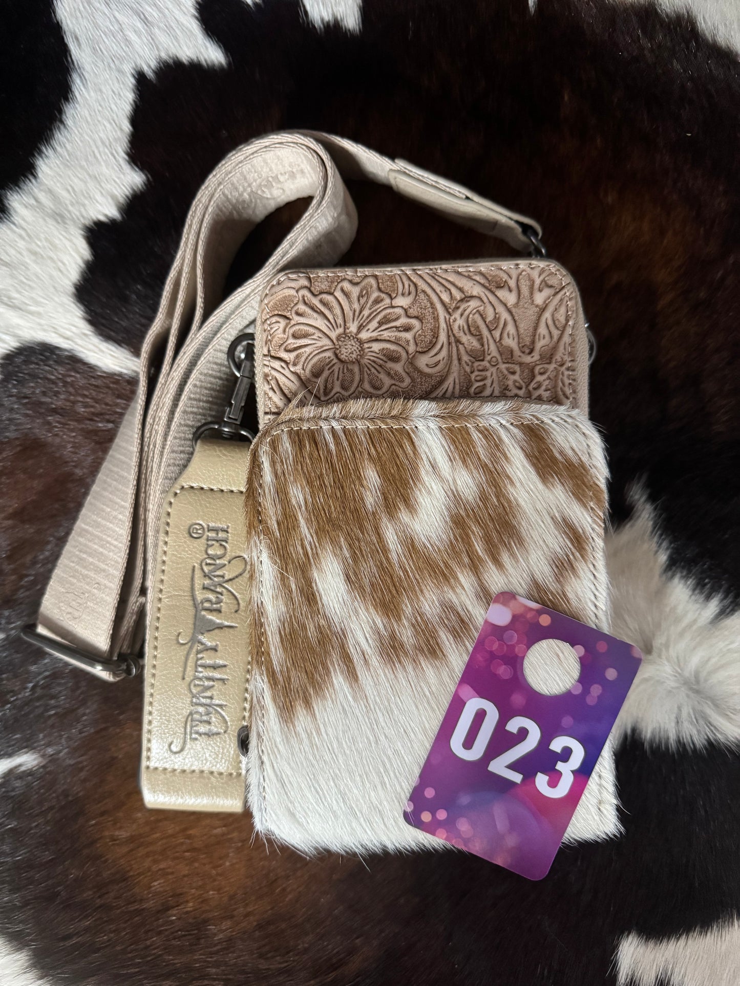 Cowhide & Tooled Leather Crossbody Bag (#023)