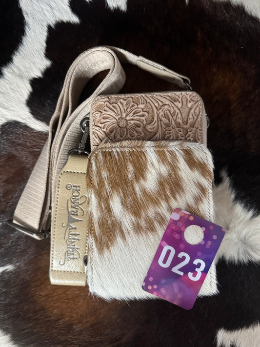 Cowhide & Tooled Leather Crossbody Bag (#023)