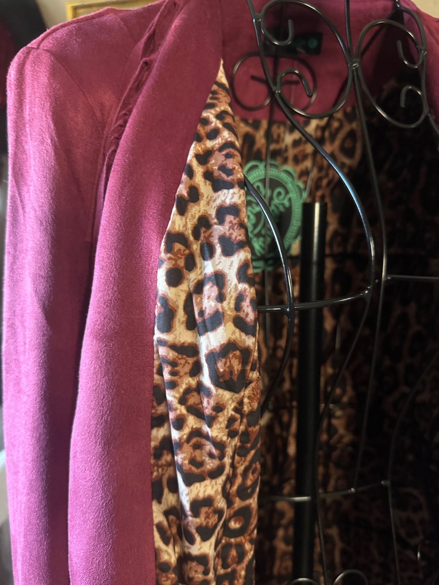 Sterling Kreek Rustic Burgundy Fringe Jacket – Western Style with Leopard Lining (#006)