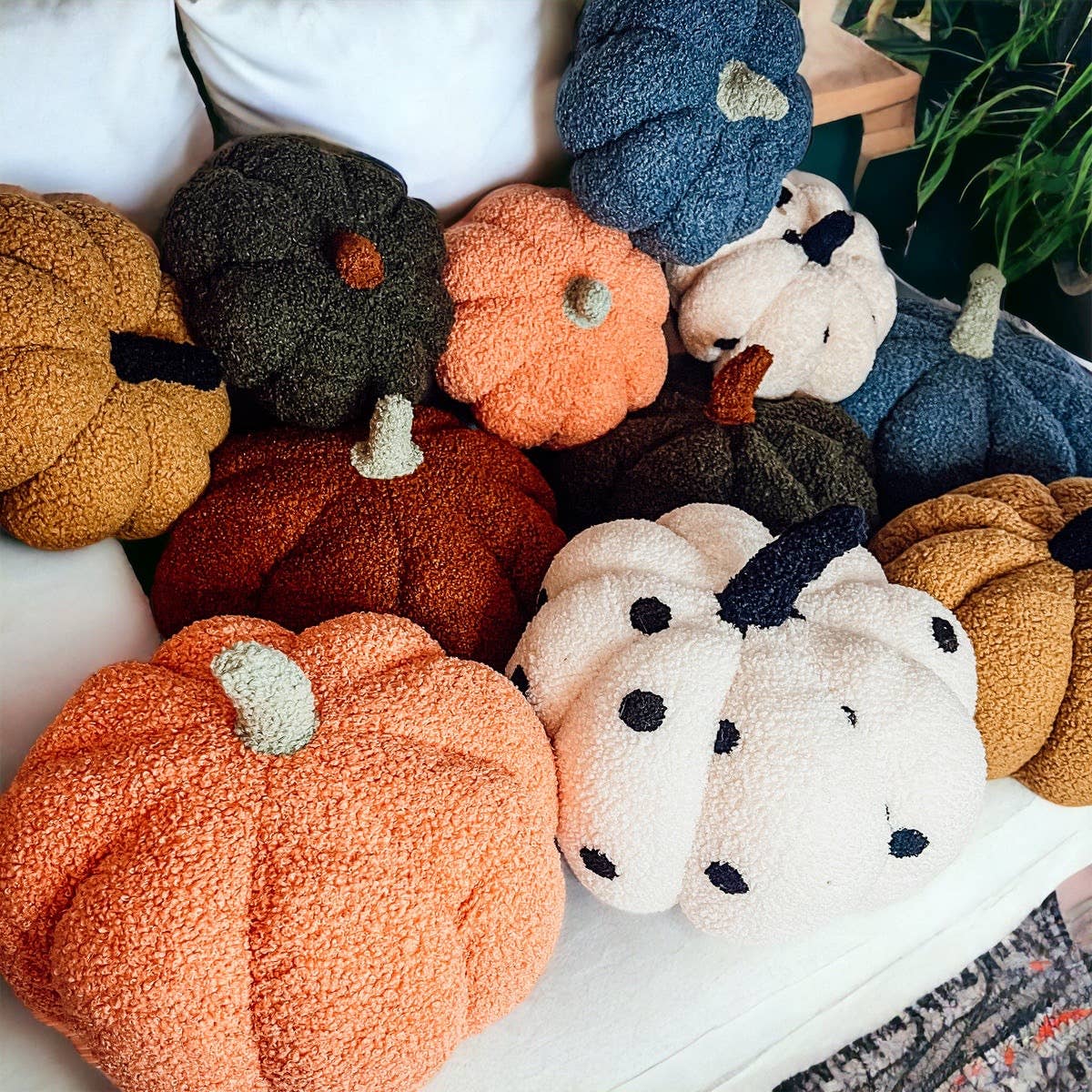 Neutral Fall + Halloween Home Decor, Cute Cotton Pumpkins BW: BW Polk a Dot / Small