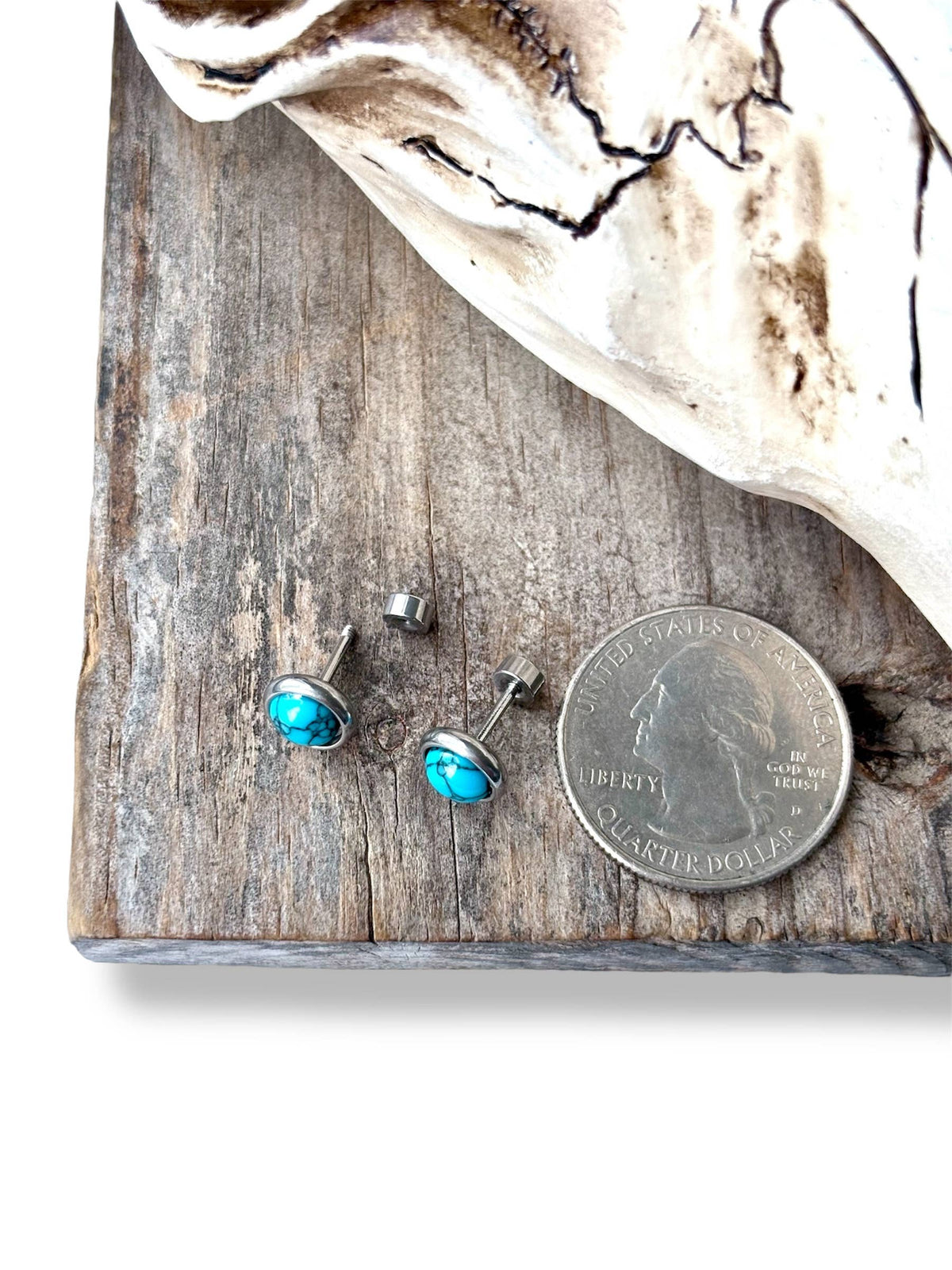 Round Turquoise Stone Stud Earrings