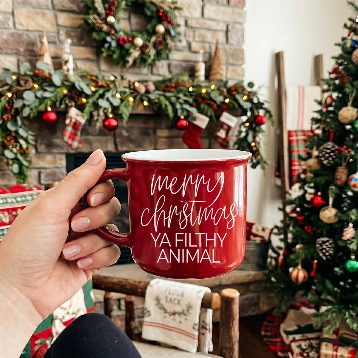 Naughty List Coffee Mug Set Funny Modern Christmas Drinkware: Naughty List-Red