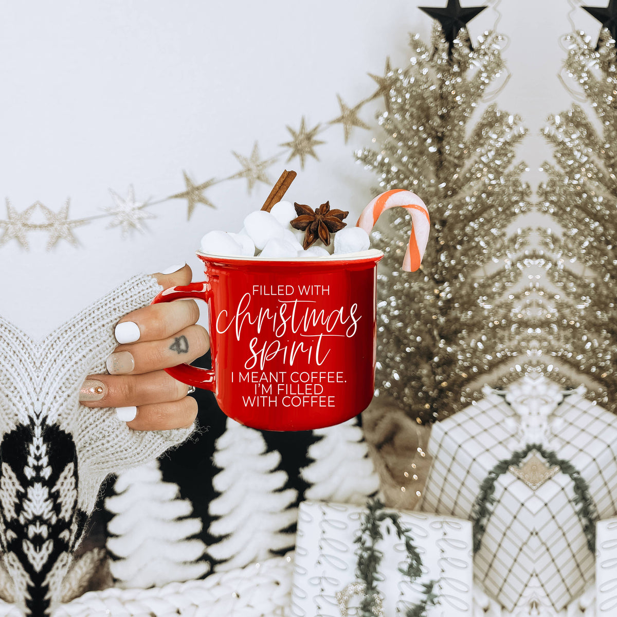 Christmas Mugs Funny, Red & Green Holiday Coffee Cup Ceramic: Deck the Halls (Green)