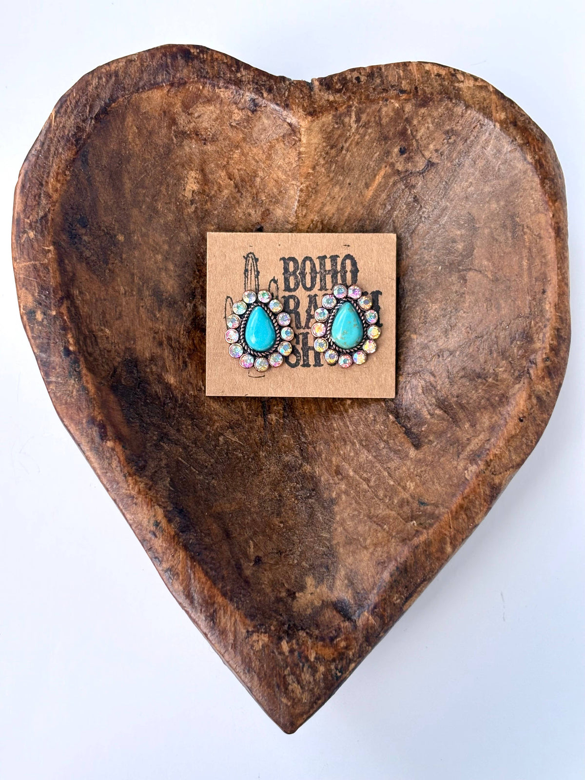 Western  Stone Teardrop Stud Earrings - Turquoise | Clear: CLEAR AB STONE
