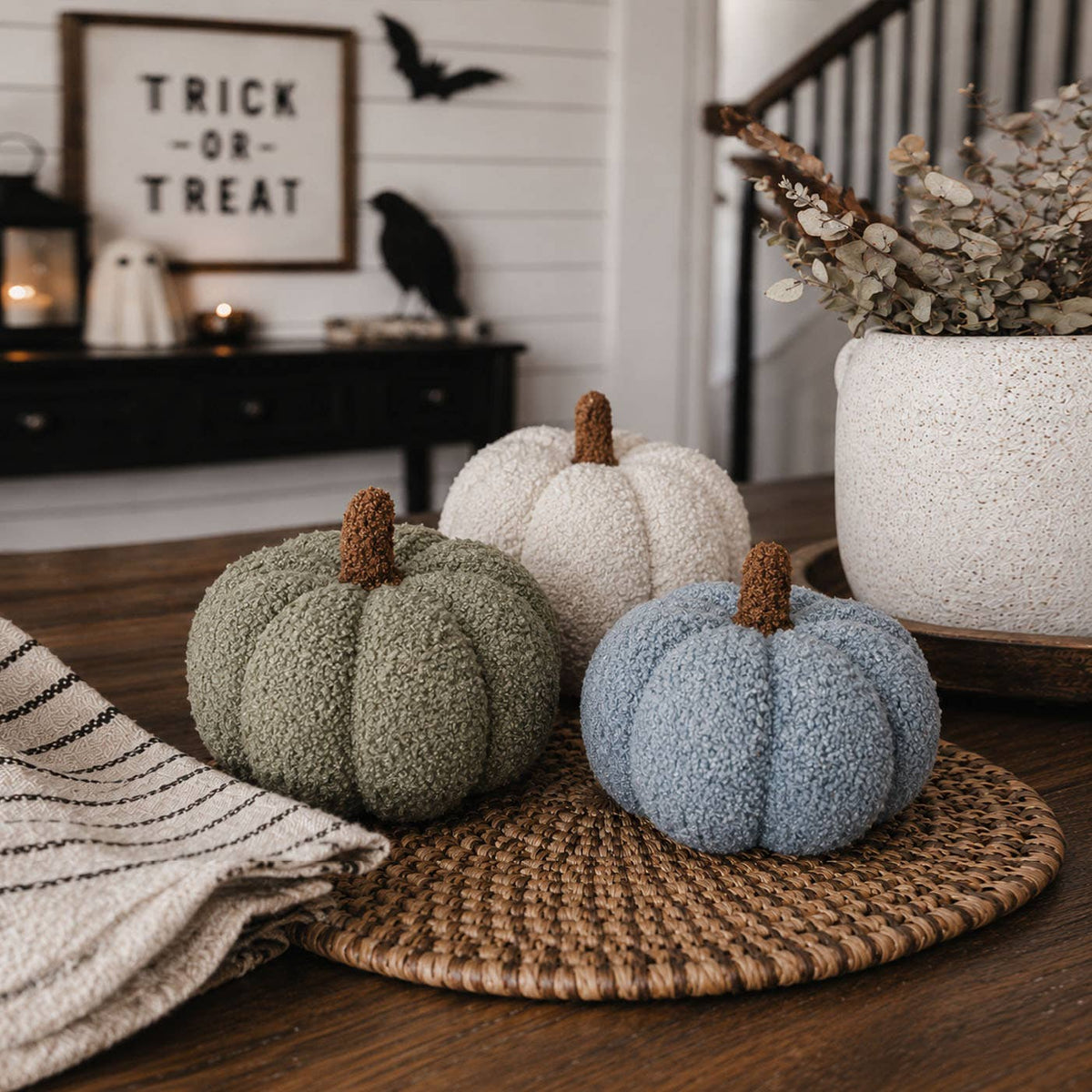 Neutral Fall + Halloween Home Decor, Cute Cotton Pumpkins BW: BW Polk a Dot / Small