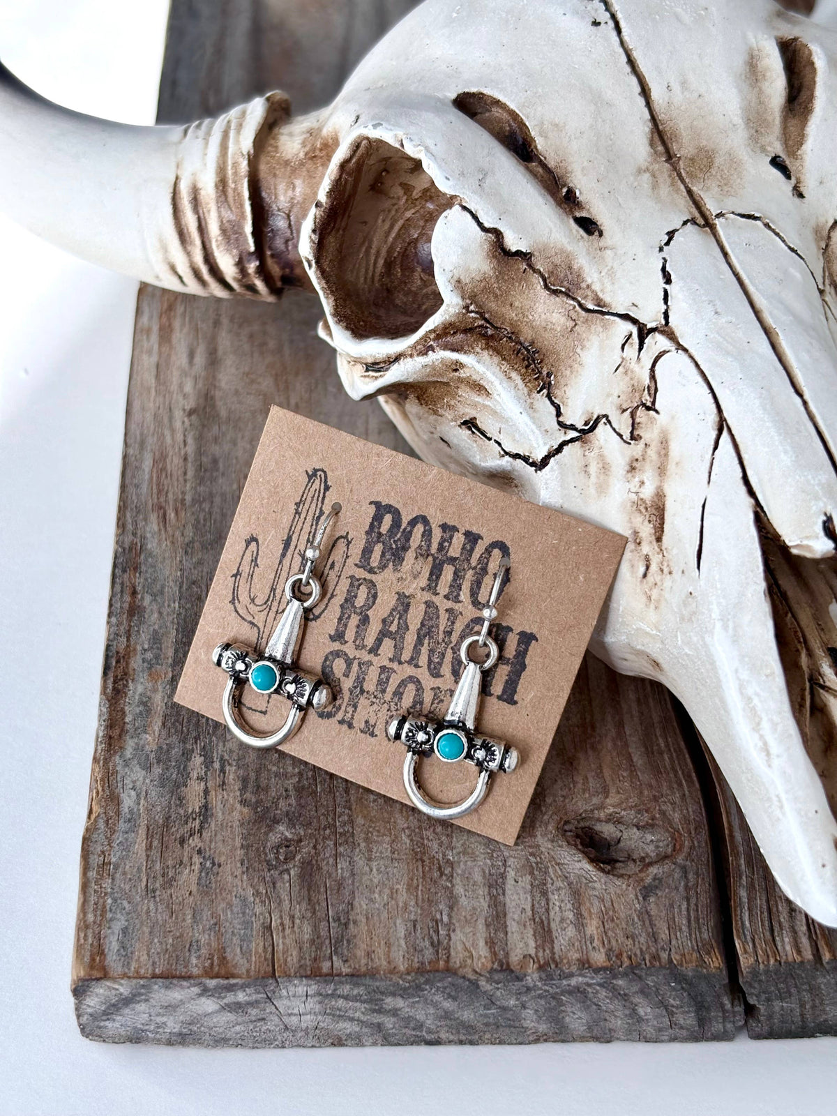 Western Style Pendant with Turquoise Stone Dangle Earrings: Rectangle