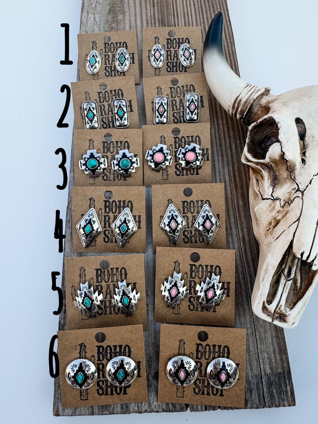 Western Hand Stone Aztec Post Earrings - turquoise pink: STYLE 5 - AZTEC TURQUOISE