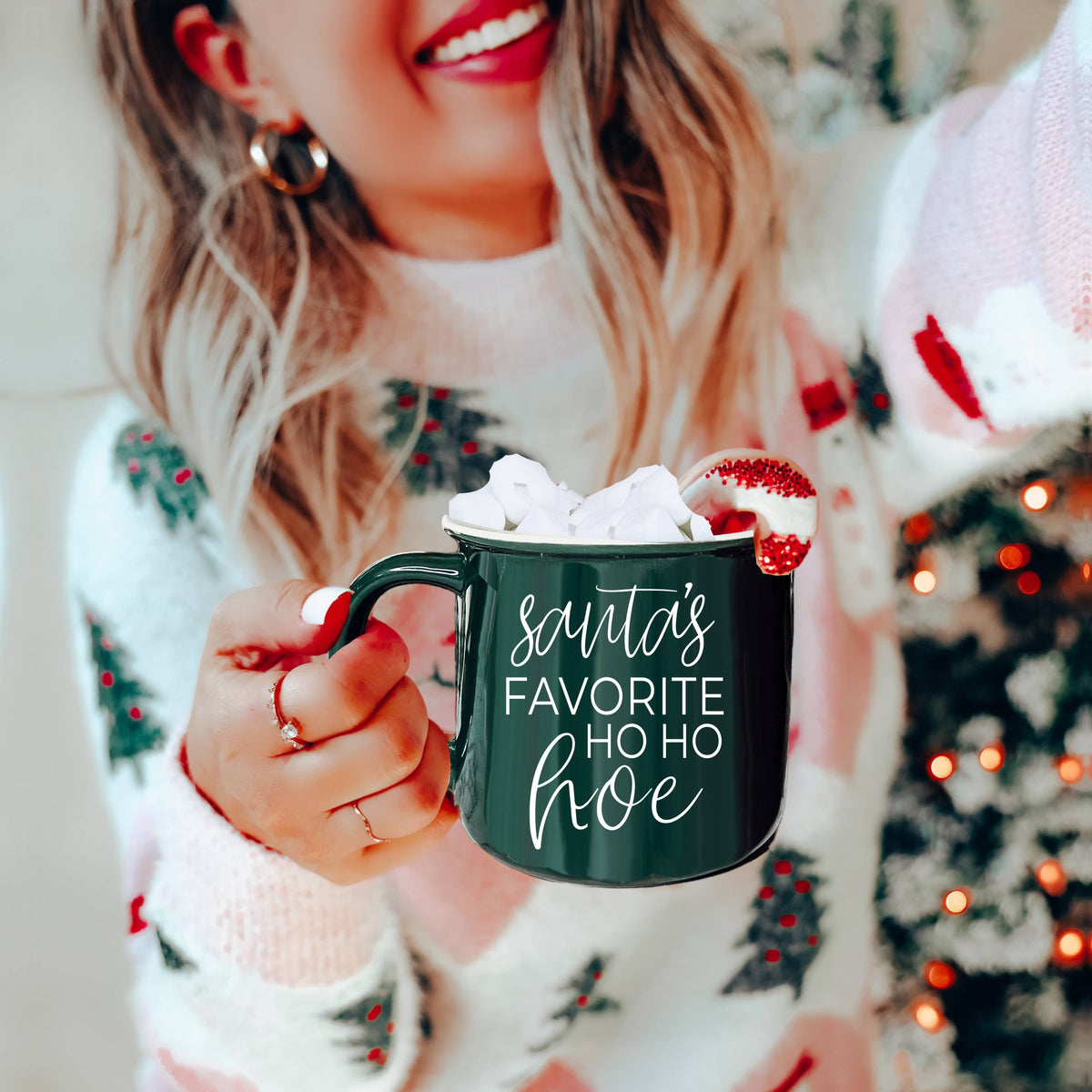 Christmas Mugs Funny, Red & Green Holiday Coffee Cup Ceramic: Deck the Halls (Green)