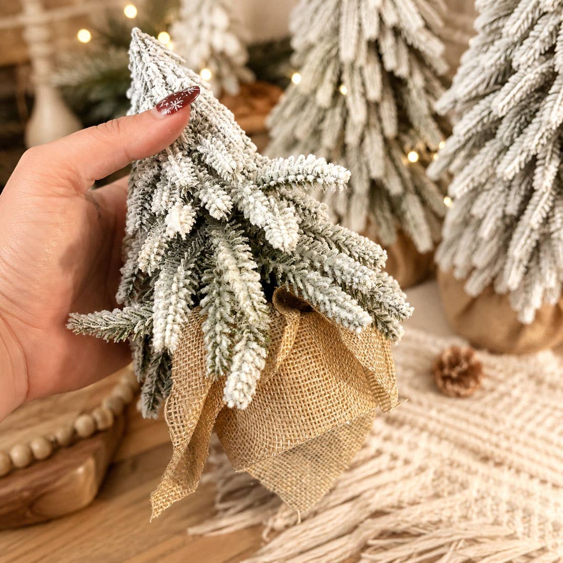 Christmas Trees with Snow, Holiday Mantle & Shelf Home Decor: 8"