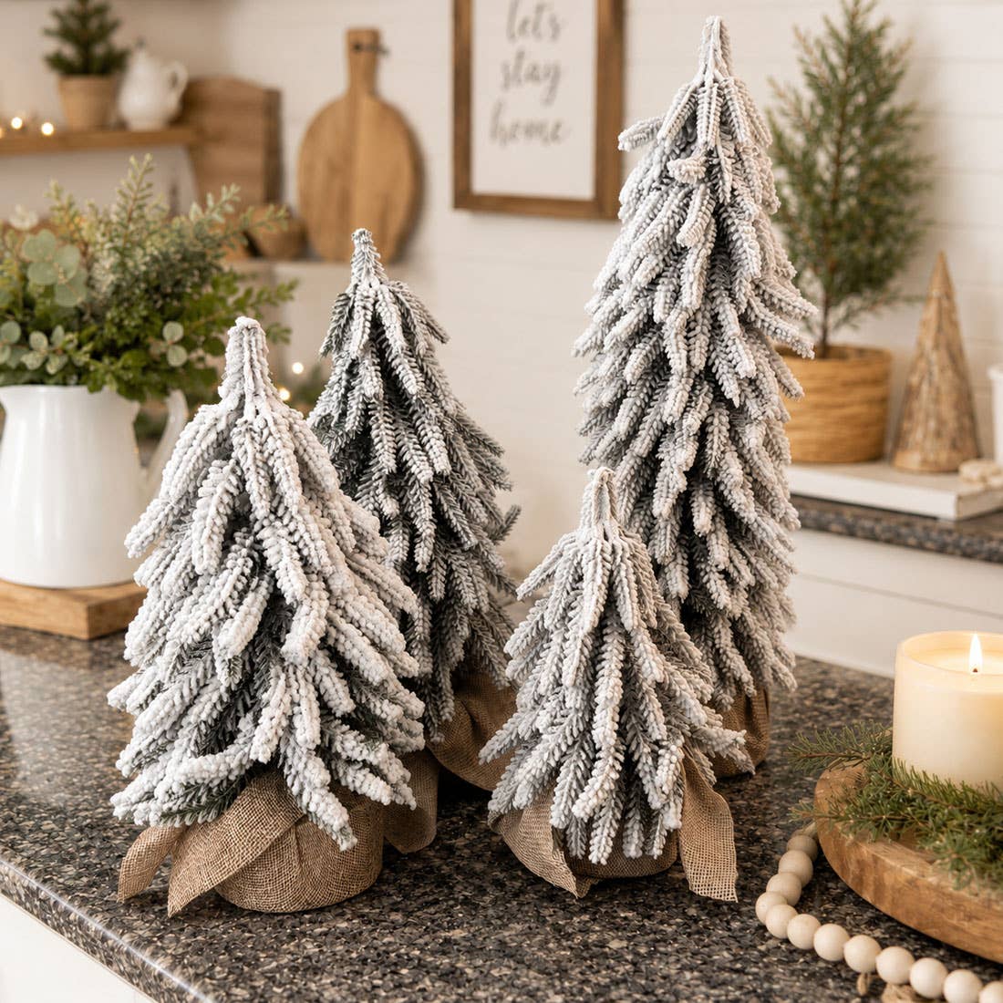 Christmas Trees with Snow, Holiday Mantle & Shelf Home Decor: 8"