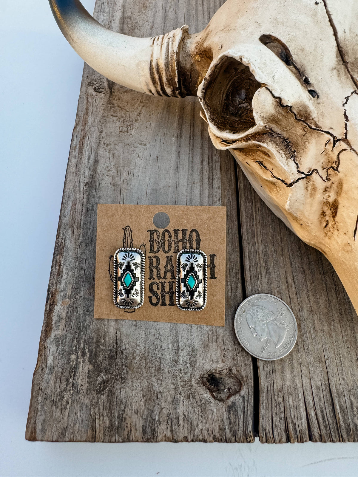 Western Hand Stone Aztec Post Earrings - turquoise pink: STYLE 5 - AZTEC TURQUOISE