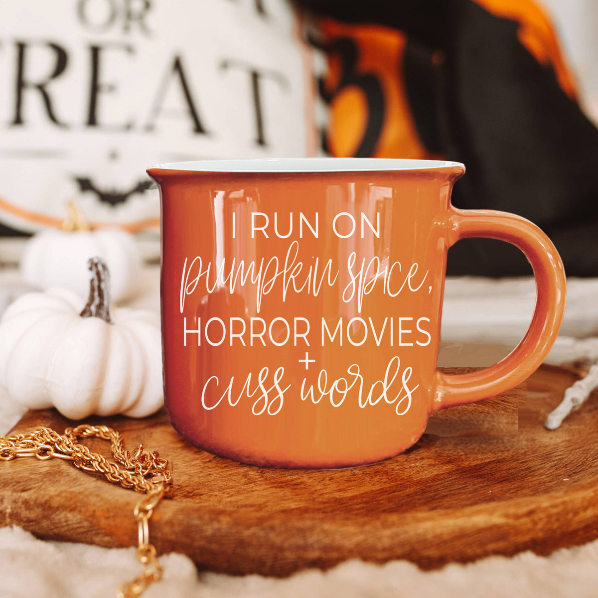Pumpkin Spice Orange Ceramic Coffee Mug Funny Fall Drinkware: Horror Movies (orange)
