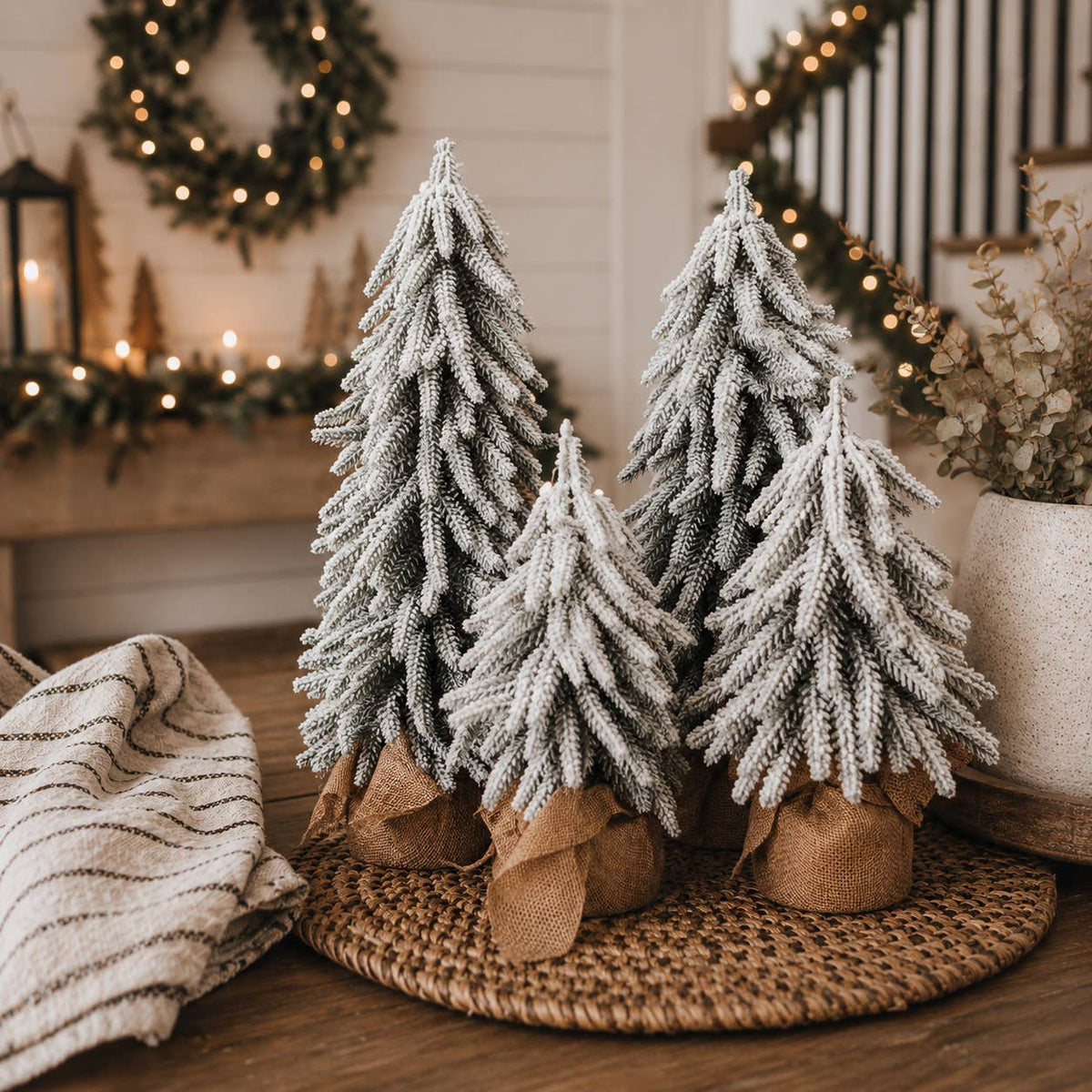 Christmas Trees with Snow, Holiday Mantle & Shelf Home Decor: 8"