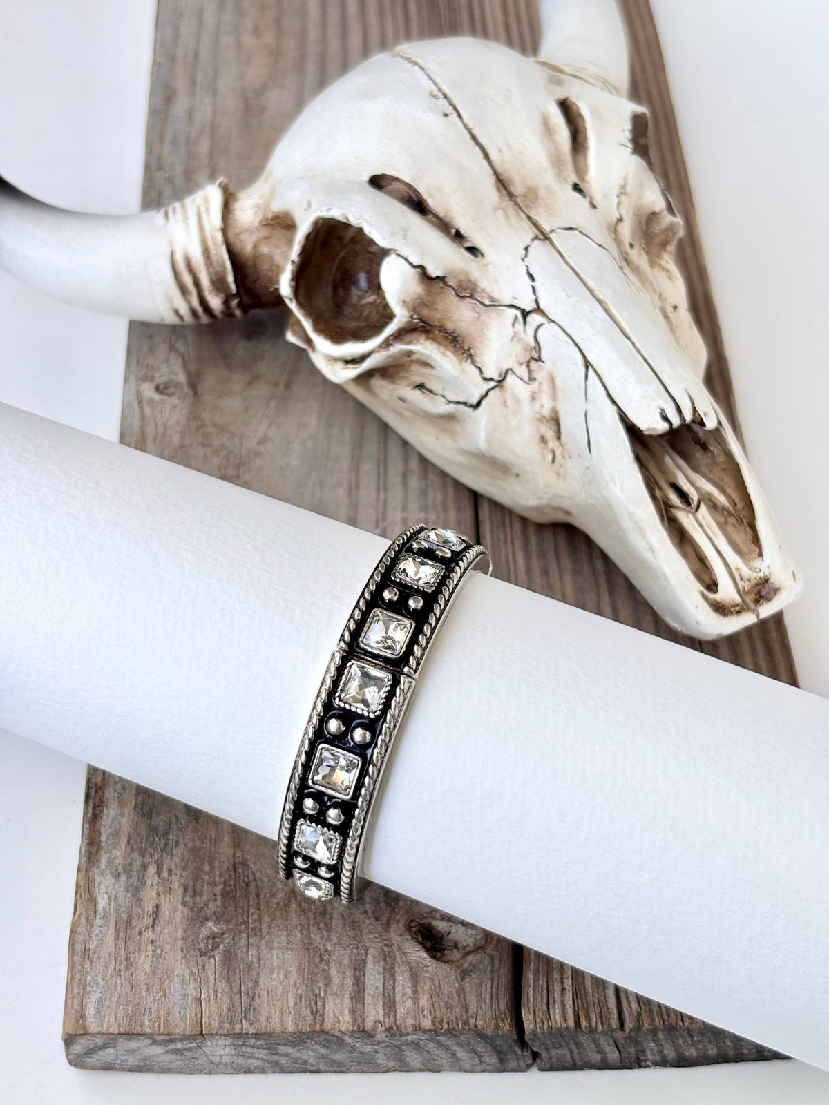 Western Style Square Rhinestone Stretch Bangle Bracelet