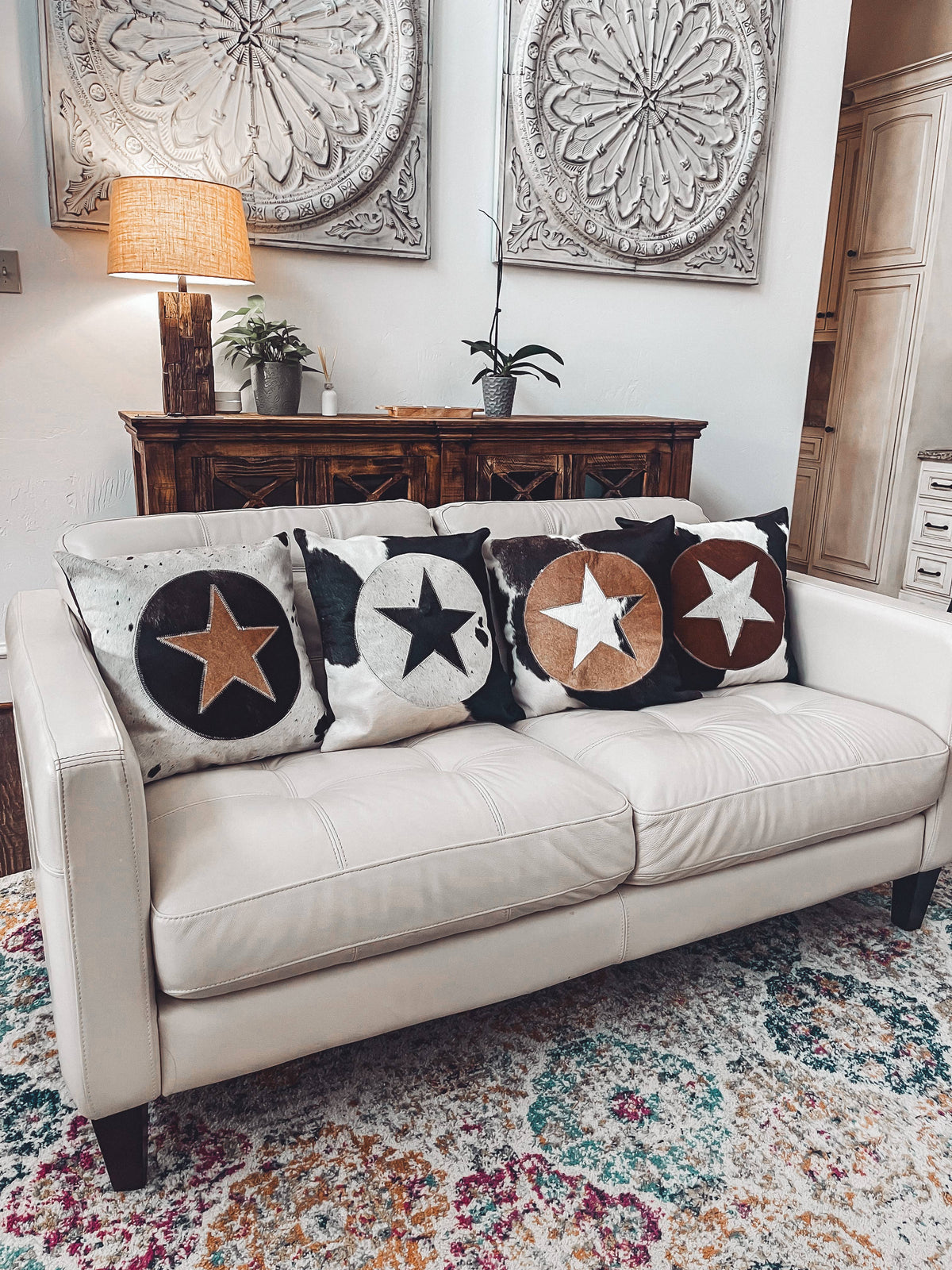 Western Star Cowhide Pillow Cover: BROWN + WHITE COWHIDE