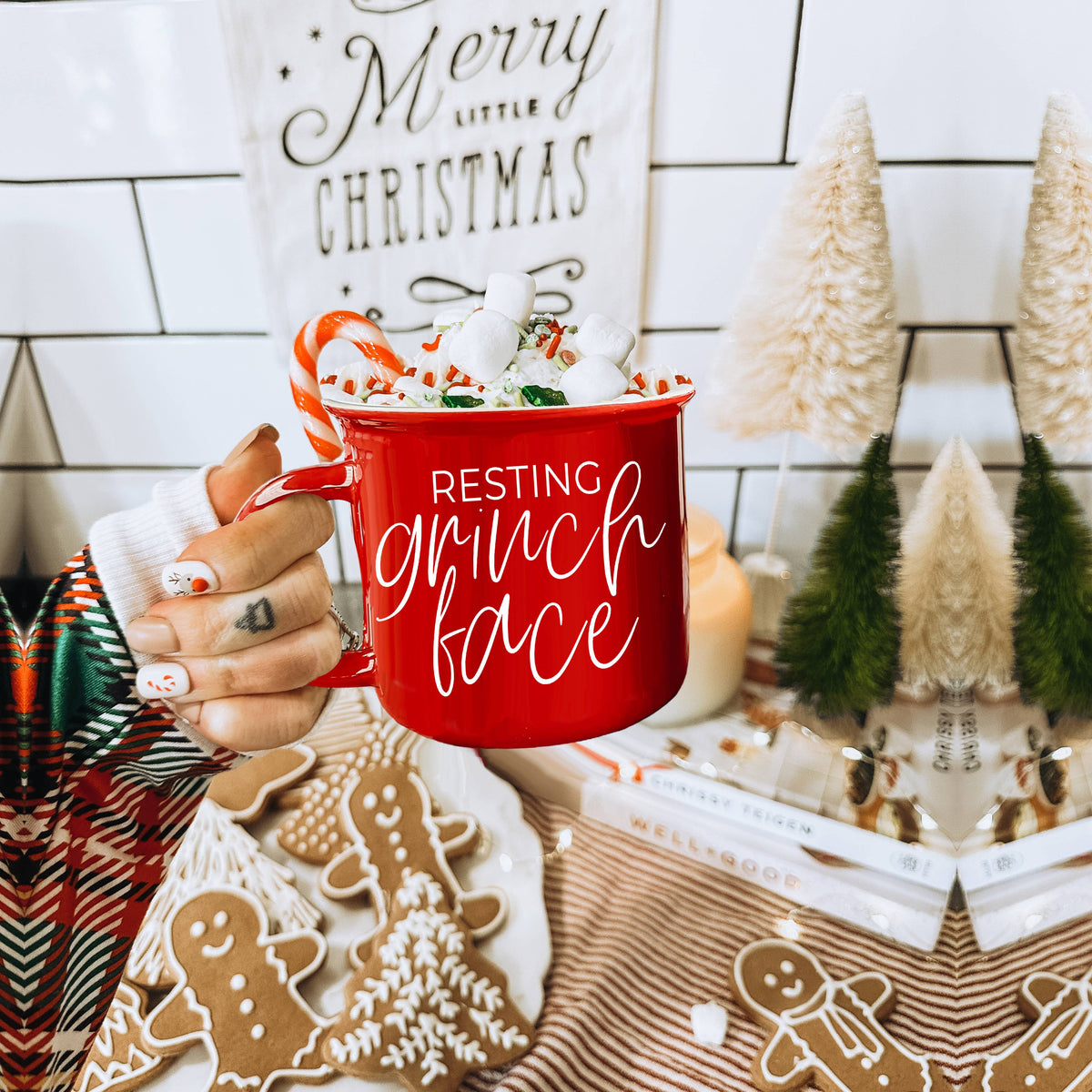 Christmas Mugs Funny, Red & Green Holiday Coffee Cup Ceramic: Deck the halls (red)
