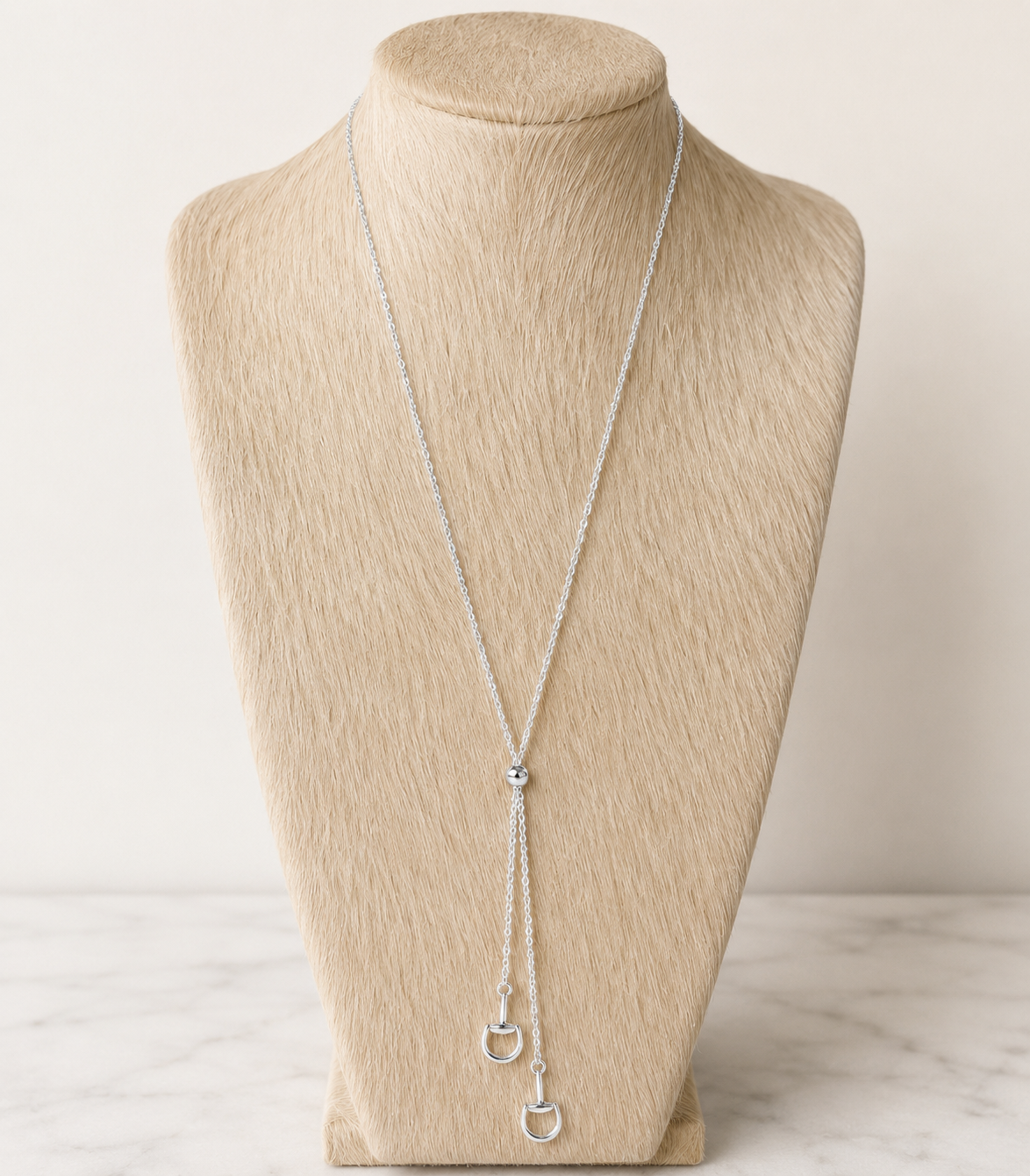 Western Horse Bit Bolo Pendant Y Chain Long Necklaces: Silver