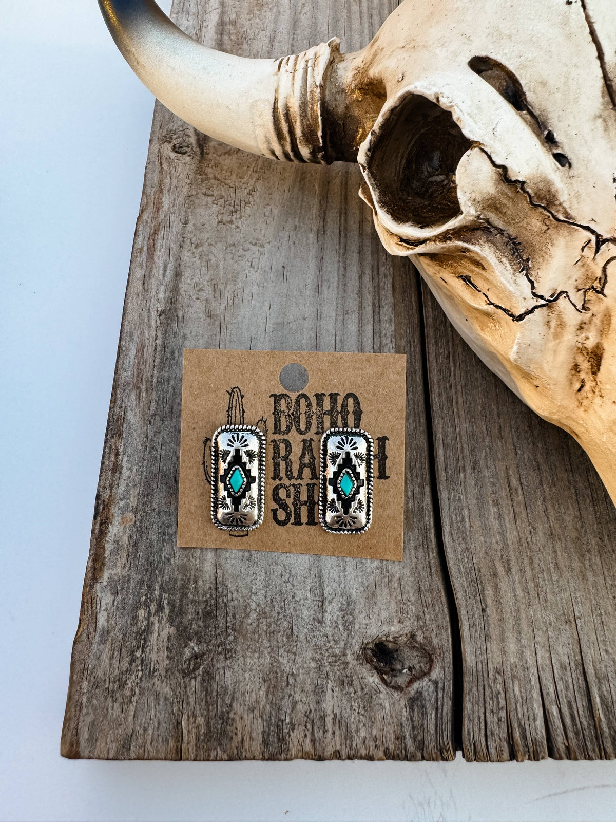 Western Hand Stone Aztec Post Earrings - turquoise pink: STYLE 5 - AZTEC TURQUOISE