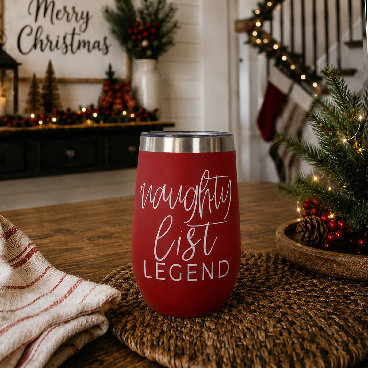 Wine Tumblers or Coffee | Insulated Christmas Cups with Lid: Mama Juice (12oz)