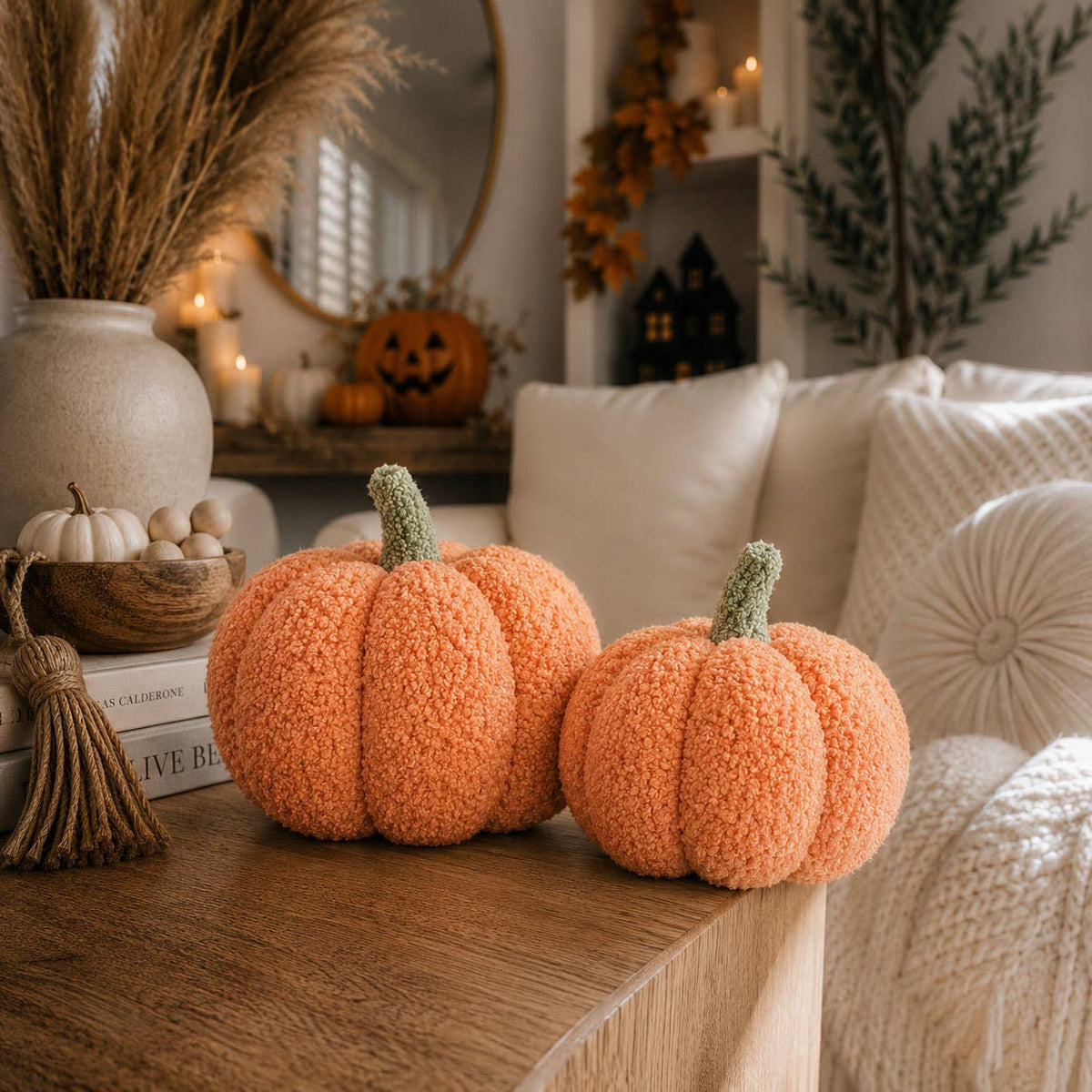 Neutral Fall + Halloween Home Decor, Cute Cotton Pumpkins BW: BW Polk a Dot / Small