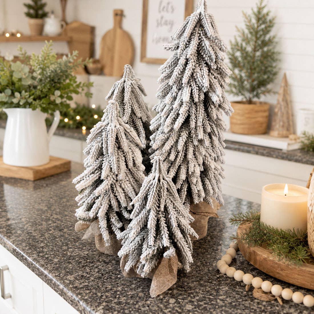 Christmas Trees with Snow, Holiday Mantle & Shelf Home Decor: 8"