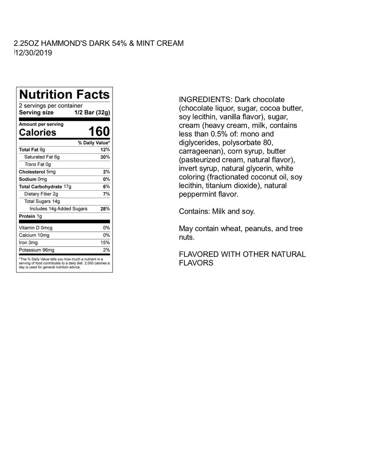 Candy Bar - Dark Chocolate - Mint Chocolate Chip - 2.25 oz
