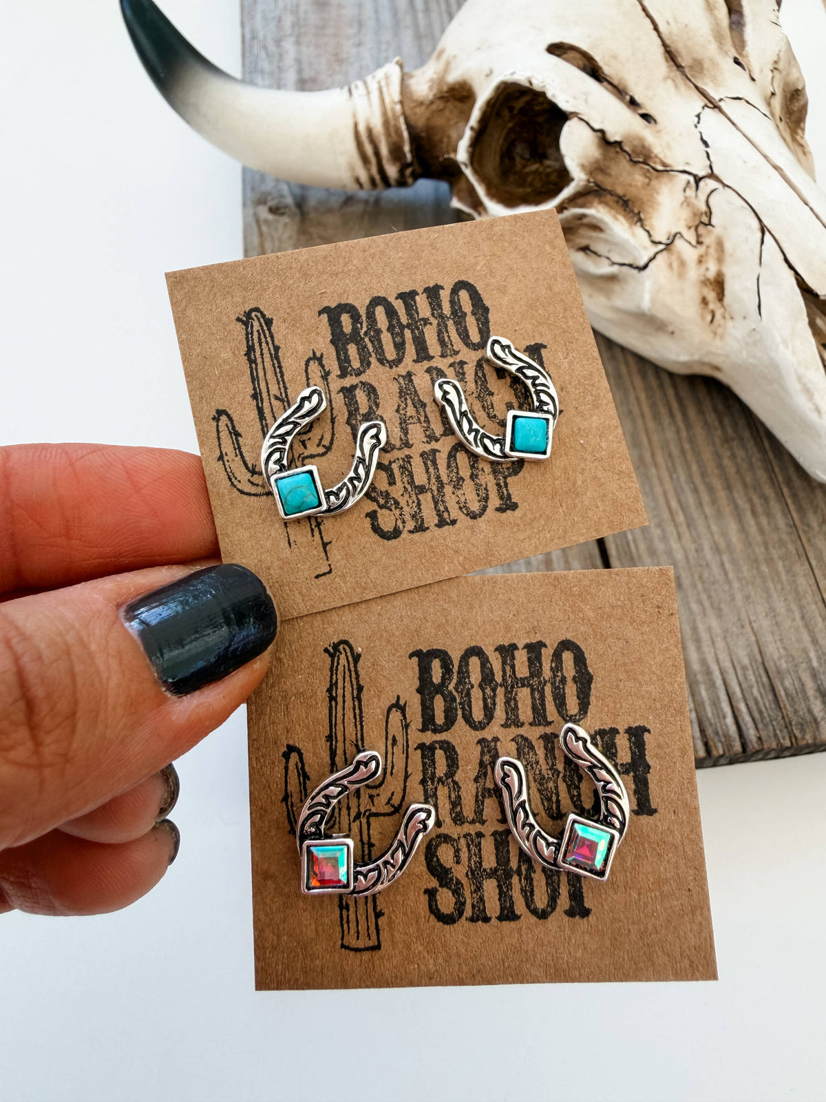 Western Dainty Horseshoe Stud Earrings: AB CLEAR
