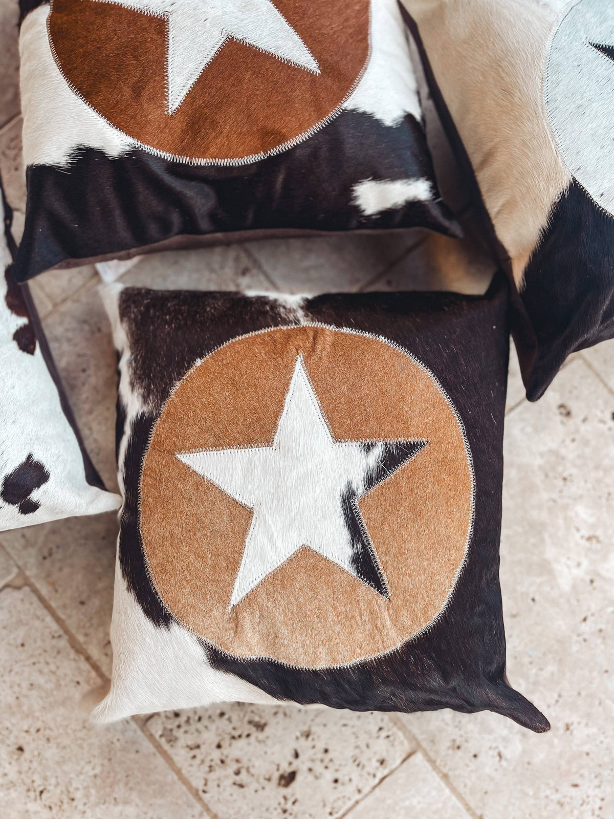 Western Star Cowhide Pillow Cover: BROWN + WHITE COWHIDE