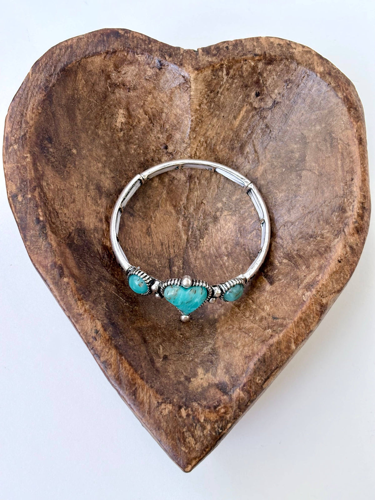 Western Style Heart Turquoise Stone Stretch Bangle Bracelet: Oval Black