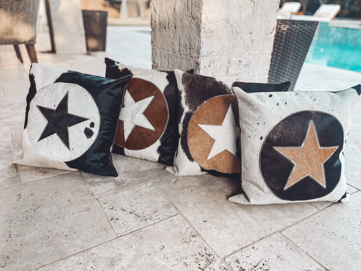 Western Star Cowhide Pillow Cover: BROWN + WHITE COWHIDE