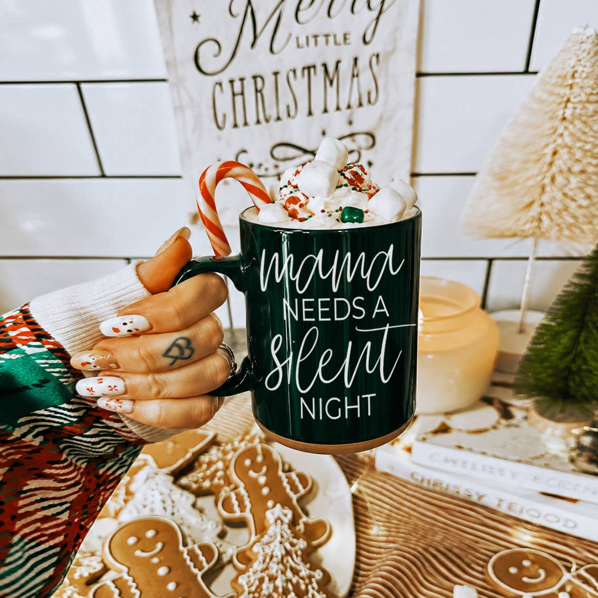 Funny Christmas Home Decor & Gifts | Holiday Coffee Mugs : Silent Night-GREEN