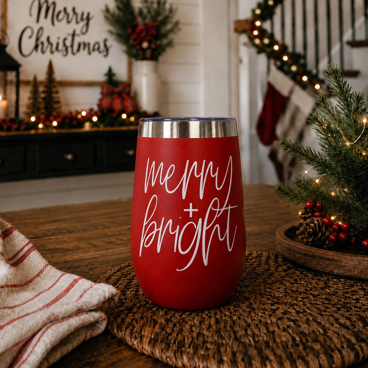 Wine Tumblers or Coffee | Insulated Christmas Cups with Lid: Mama Juice (12oz)