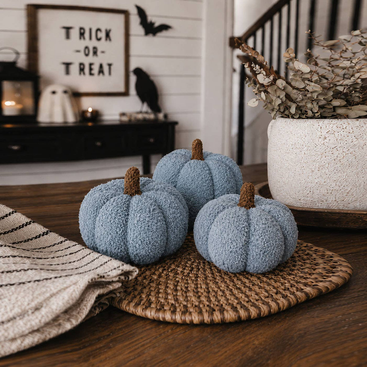 Neutral Fall + Halloween Home Decor, Cute Cotton Pumpkins BW: BW Polk a Dot / Small