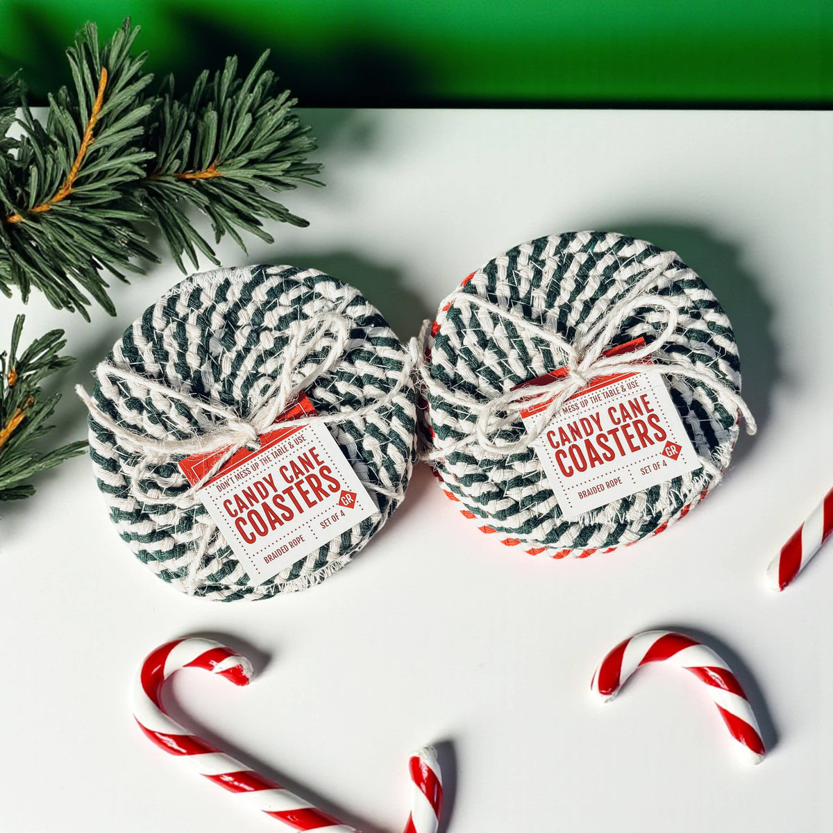 Holiday Fabric Coasters, Red White Christmas Coaster Set: Red-4pk
