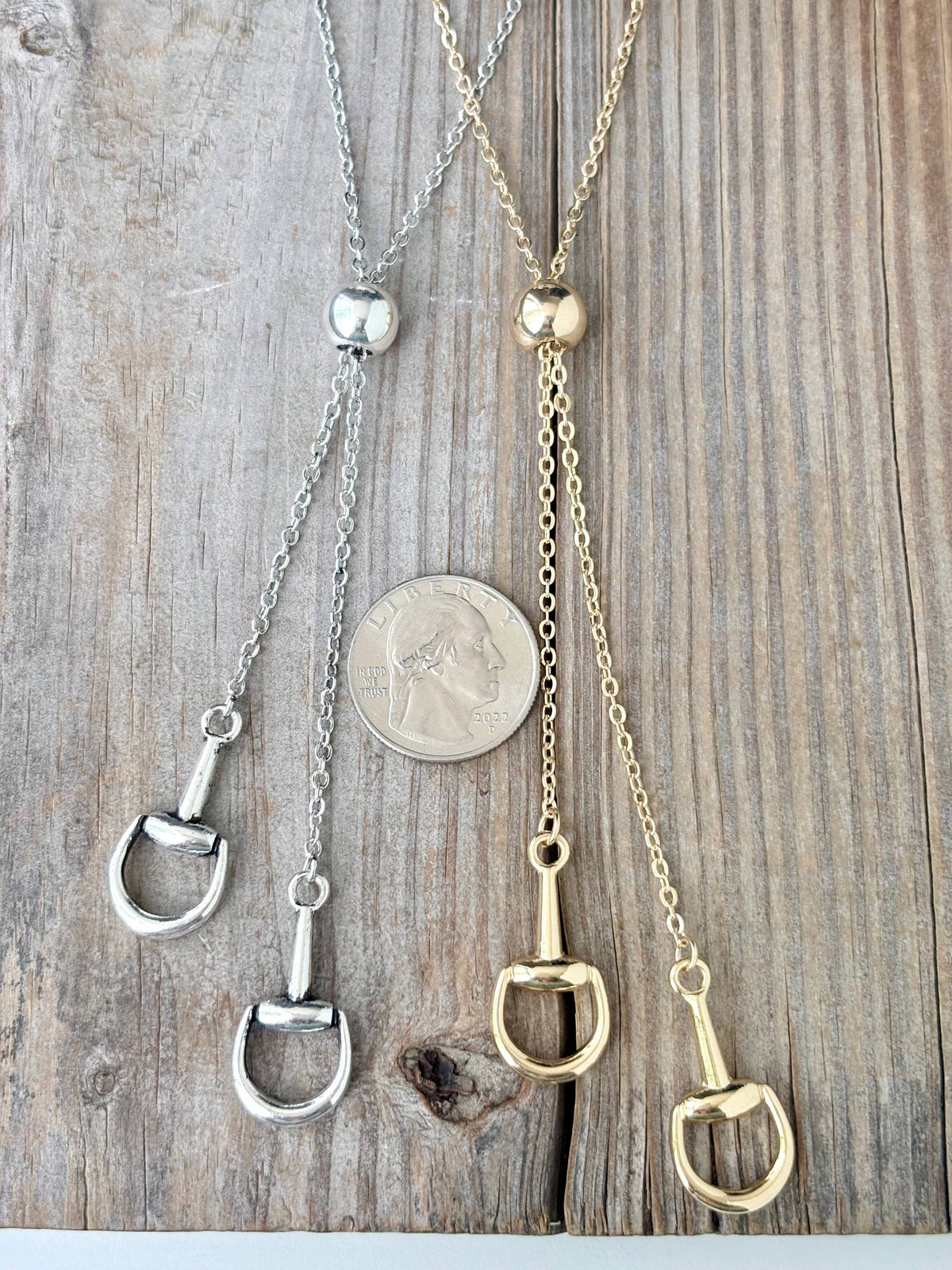 Western Horse Bit Bolo Pendant Y Chain Long Necklaces: Silver